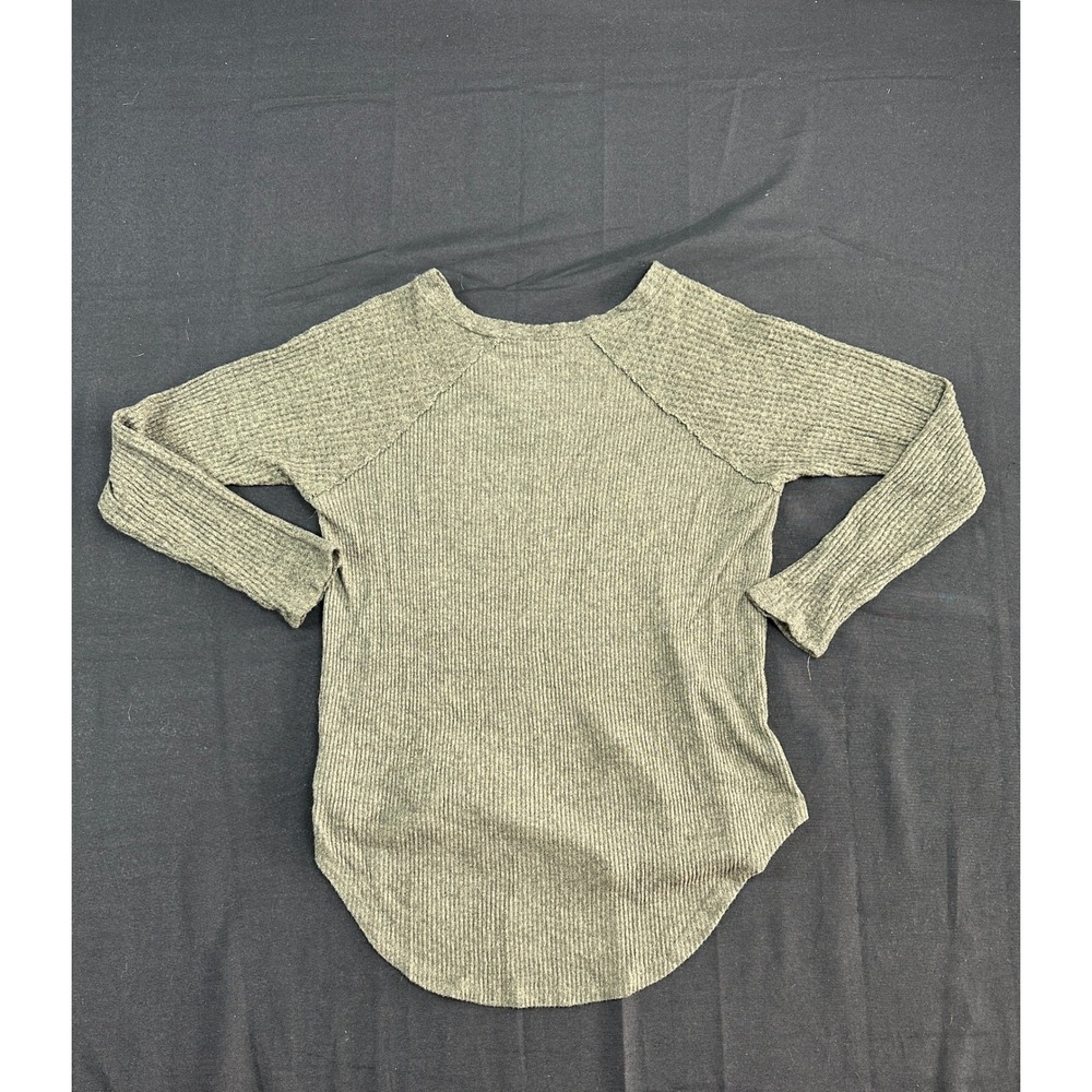 American Eagle Soft Sexy Plush Ribbed V-Neck Long Sleeve Top Olive Green Small - Picture 2 of 5